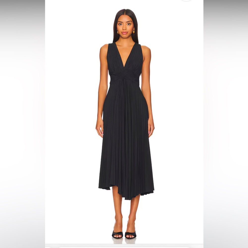 NWT ALC Everly Pleated Plunge-Neck Midi Dress Size 4 black